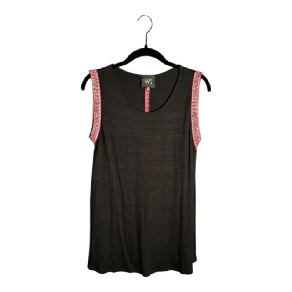 W5 Black Sleeveless Scoop Neck Top Red Embroidered Medium